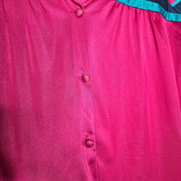 VINTAGE 1980's Henson Kickernick Pink Satin Button Down Top Womens SZ LG RETRO - Picture 2 of 5